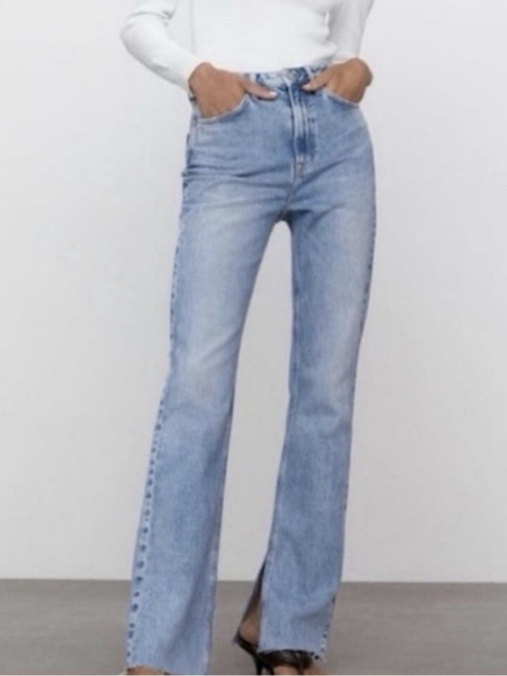 ZARA High Waist Flared Jeans with Split Hem